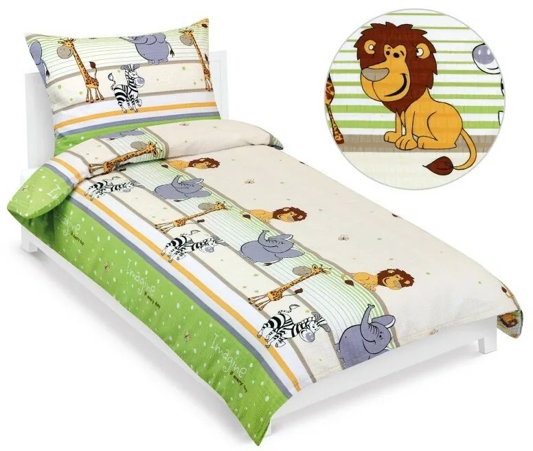 Bellatex Pościel dziecięca z krepy Safari zielona,140 x 200, 70 x 90 cm