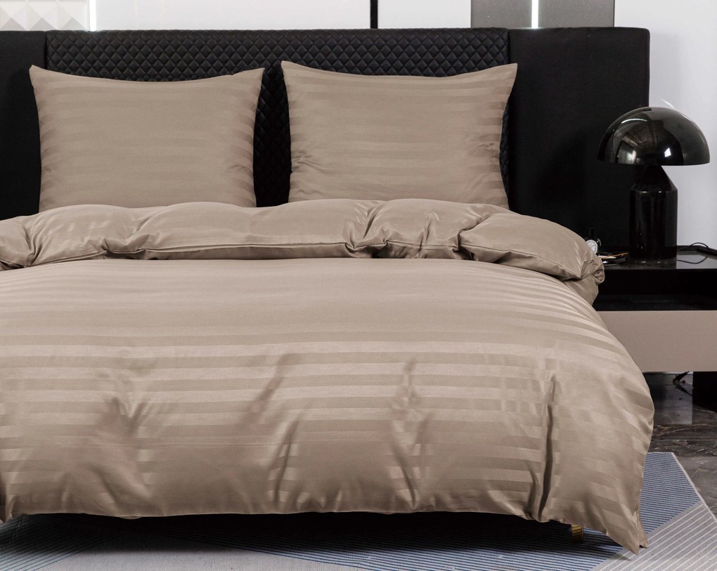 PrzytulneMieszkanie.pl PrzytulneMieszkanie.pl Hotelowa pościel z mikrofibry JASMINE beżowa - pasek 2 cm Rozmiar pościeli: 70 x 90 cm | 140 x 200 cm