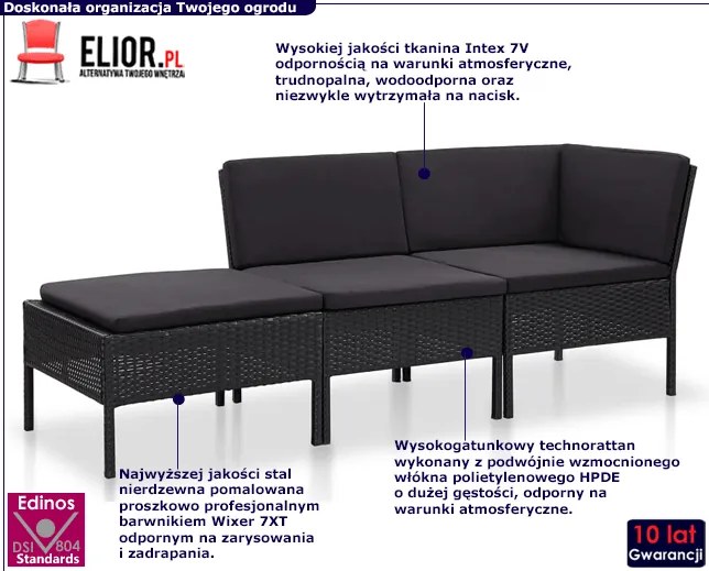 Czarny zestaw wypoczynkowy leżanka do ogrodu D1-C14