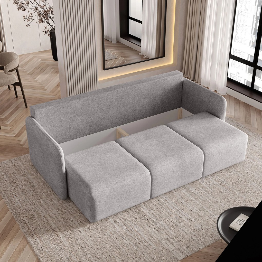 Masseno Sofa SUVI III z funkcją spania i pojemnikiem na pościel, Rozkładana sofa - Jasnoszary, NEVE 83