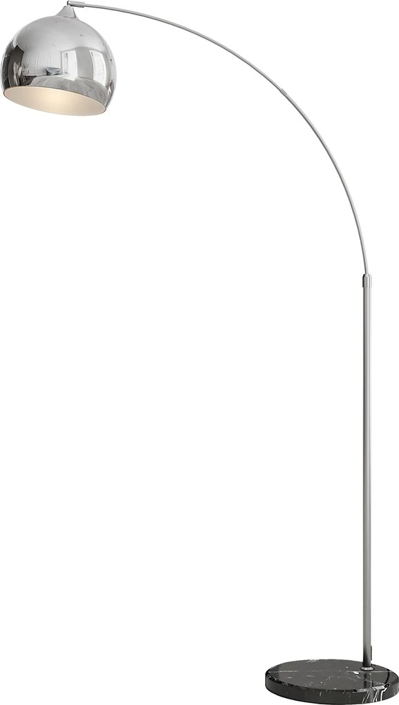HOMCOM Łukowa lampa stojąca, regulowana, z przełącznikiem nożnym, podstawa imitującą marmur, 170-180cm, Srebrny/Czarny