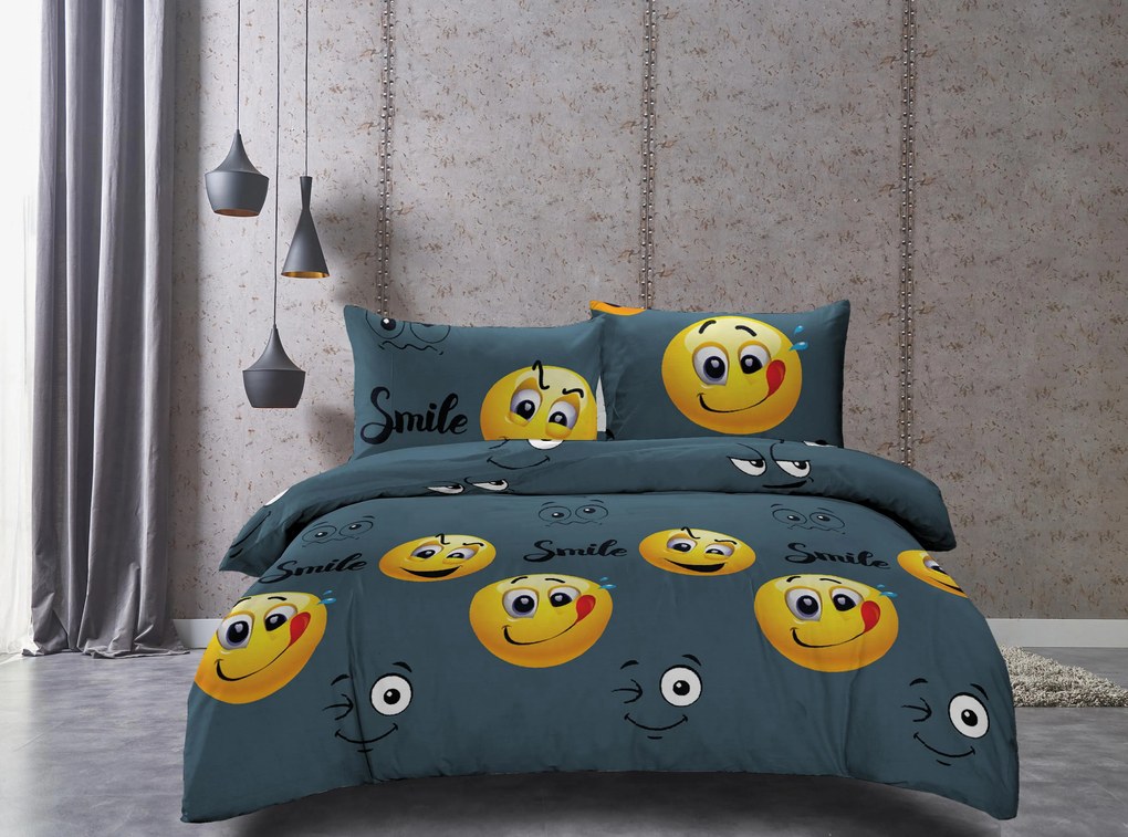 PrzytulneMieszkanie.pl PrzytulneMieszkanie.pl Pościel z mikrofibry MLSNÝ SMAJLÍK szare. Rozmiar pościeli: 2 szt 70 x 90 cm | 200 x 220 cm