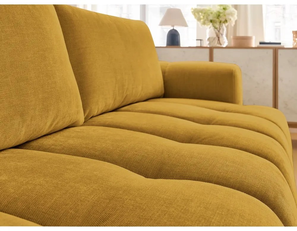 Musztardowa rozkładana/ze schowkiem sofa 251 cm Fuji – Bobochic Paris