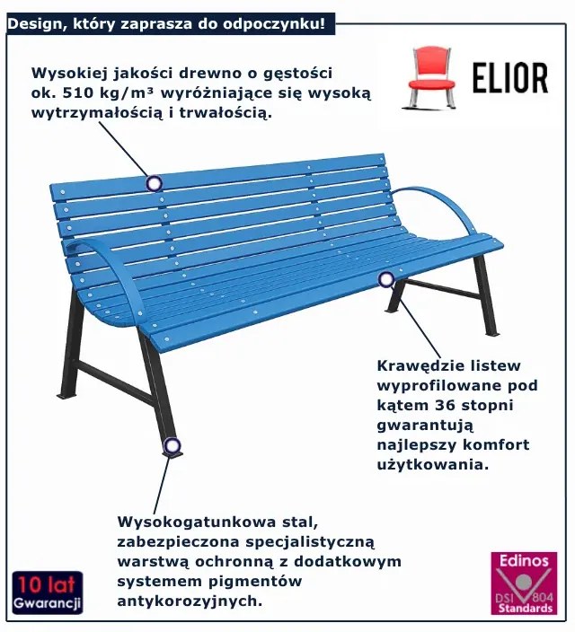 Niebieska ławka ogrodowa z podłokietnikiem 180 cm B1-N56