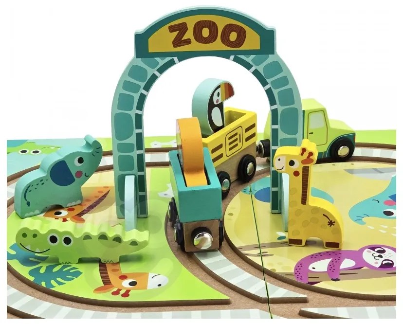 Tooky toy drewniany pociąg kolejka zoo ciuchcia na magnes tor w walizce