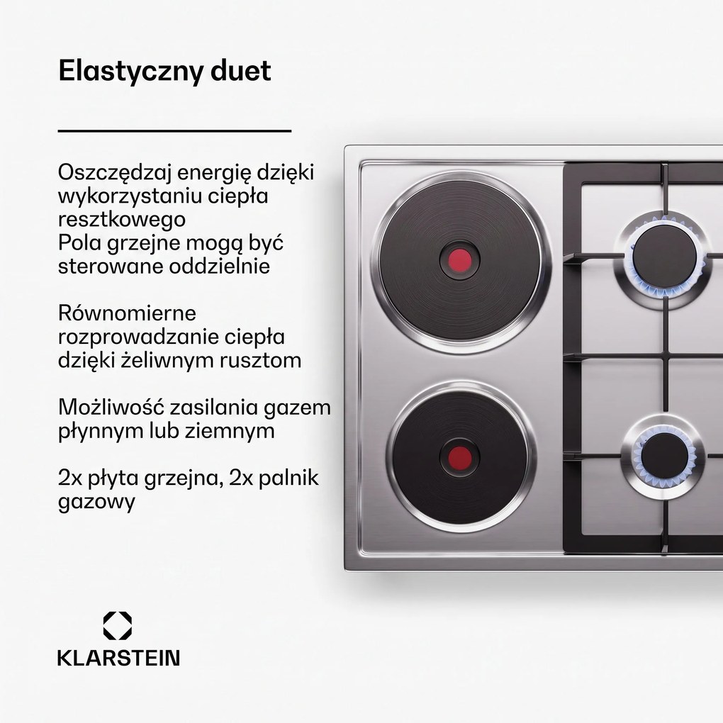 Klarstein Multichef 60cm Płyta Kombinowana 4 Strefy Gotowania Srebrny