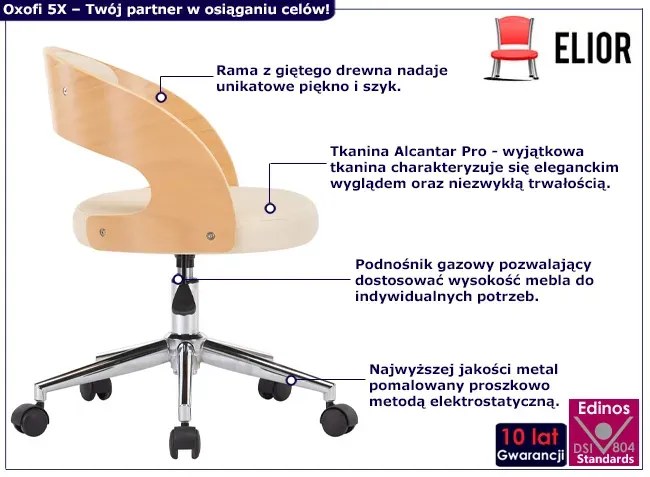 Kremowy nowoczesny fotel obrotowy retro - Keltis 5X