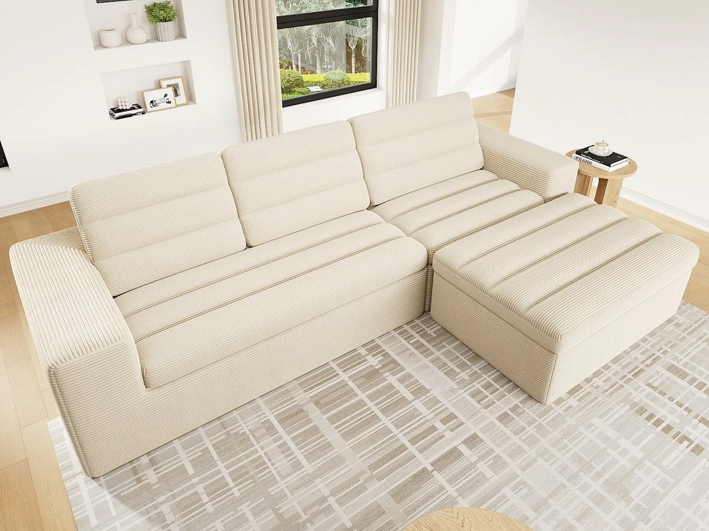 Nowoczesna sofa narożna w kształcie litery L - konstrukcja bez ramy - bez konieczności montażu - dowolna konfiguracja - tkanina sztruksowa - beżowa