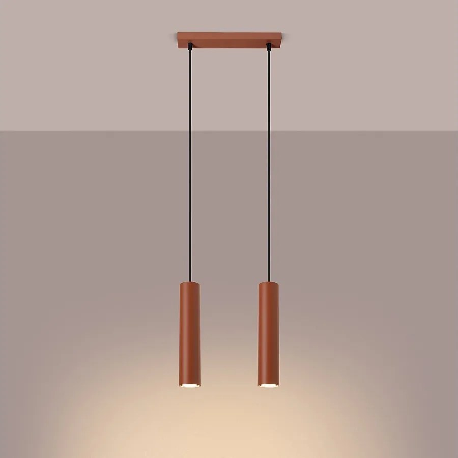 Lampa wisząca loft Toris, stal - 2 źródło światła 3000K - L.30 x H.105 cm - ochra czerwona