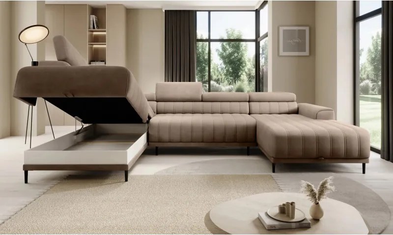 Narożnik CALDO XL Lewostronny z funkcją spania wolnostojący w tkaninie RUN AGAIN 11 WERSAL