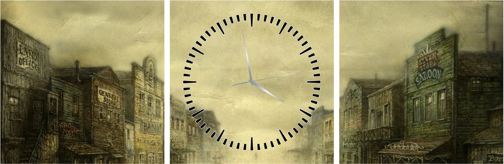 Obraz westernowego miasteczka (z zegarem) (90x30 cm)