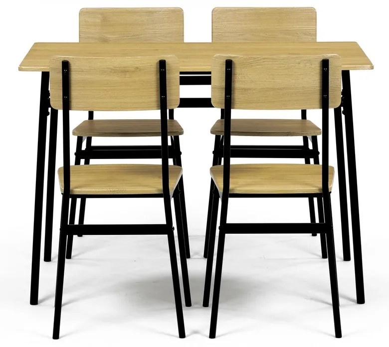Zestaw jadalniany Industrial z 4 krzesłami, 110 x70 x 76 cm, dziki dąb