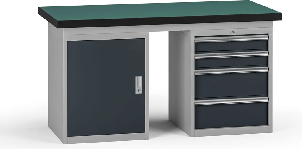 Stół warsztatowy G8, 1500 x 750 x 800 mm, 1x szafka, 1x kontener, 4x szuflada, grafitowy