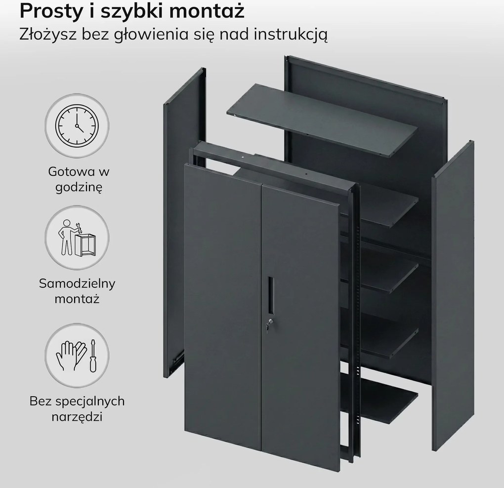 Szafa modułowa metalowa wielofunkcyjna z dwiema szufladami antracytowa MEGAN 1950 x 900 x 400 mm
