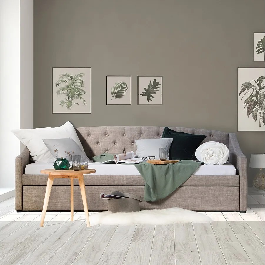 Łóżko dzienne 90x200 cm szare Tapicerowane łóżko z szufladą, sofa, rozkładane łóżko dla gości, rozsuwane