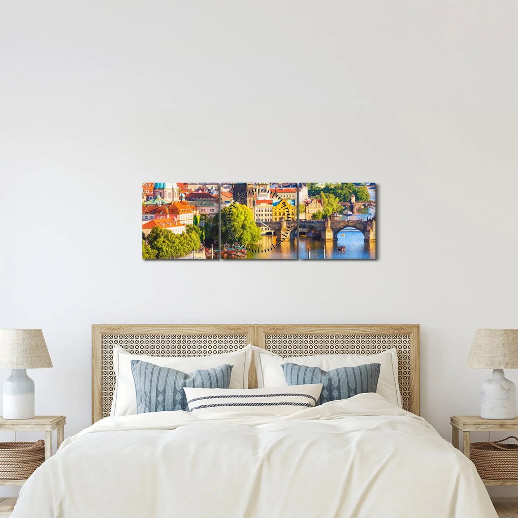 Obraz - Praga (z zegarem) (90x30 cm)