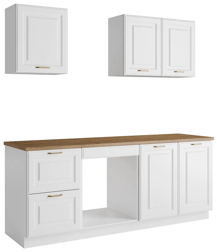 Zestaw mebli kuchennych - Z blatem 200 cm - Biały i naturalny - CELOMIA