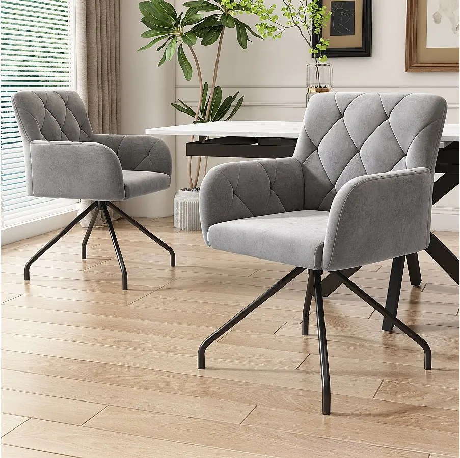 Komplet 2 krzeseł do jadalni z aksamitu - 85 x 49 x 49 cm - tapicerowany fotel z 4 metalowymi nogami - z podparciem lędźwiowym - szary