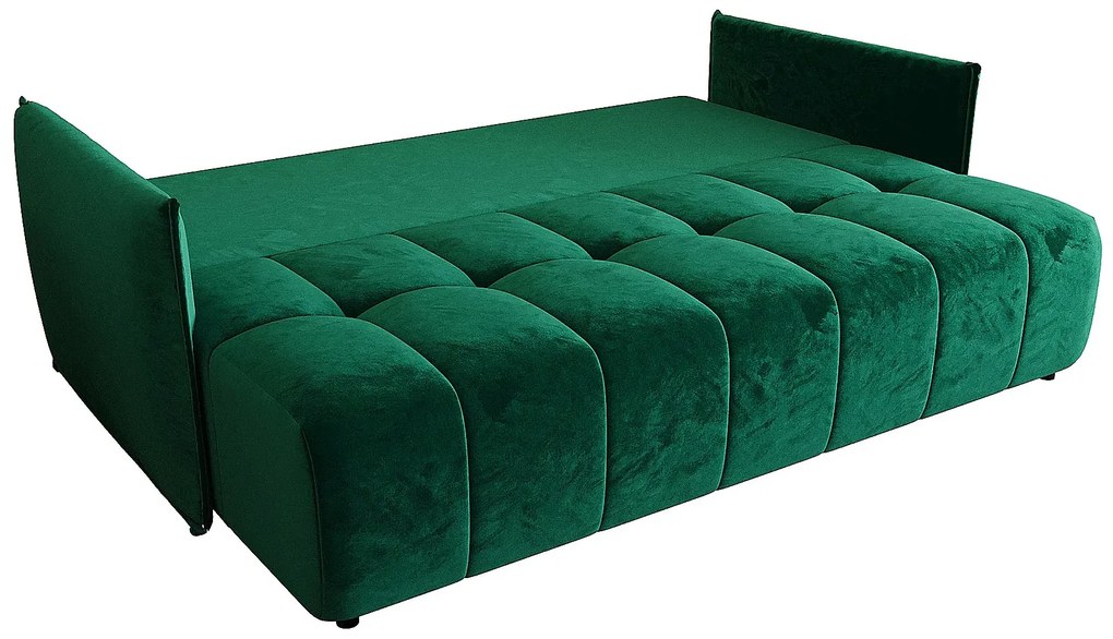 Ciemnozielona welurowa sofa rozkładana z pojemnikiem F2-H35
