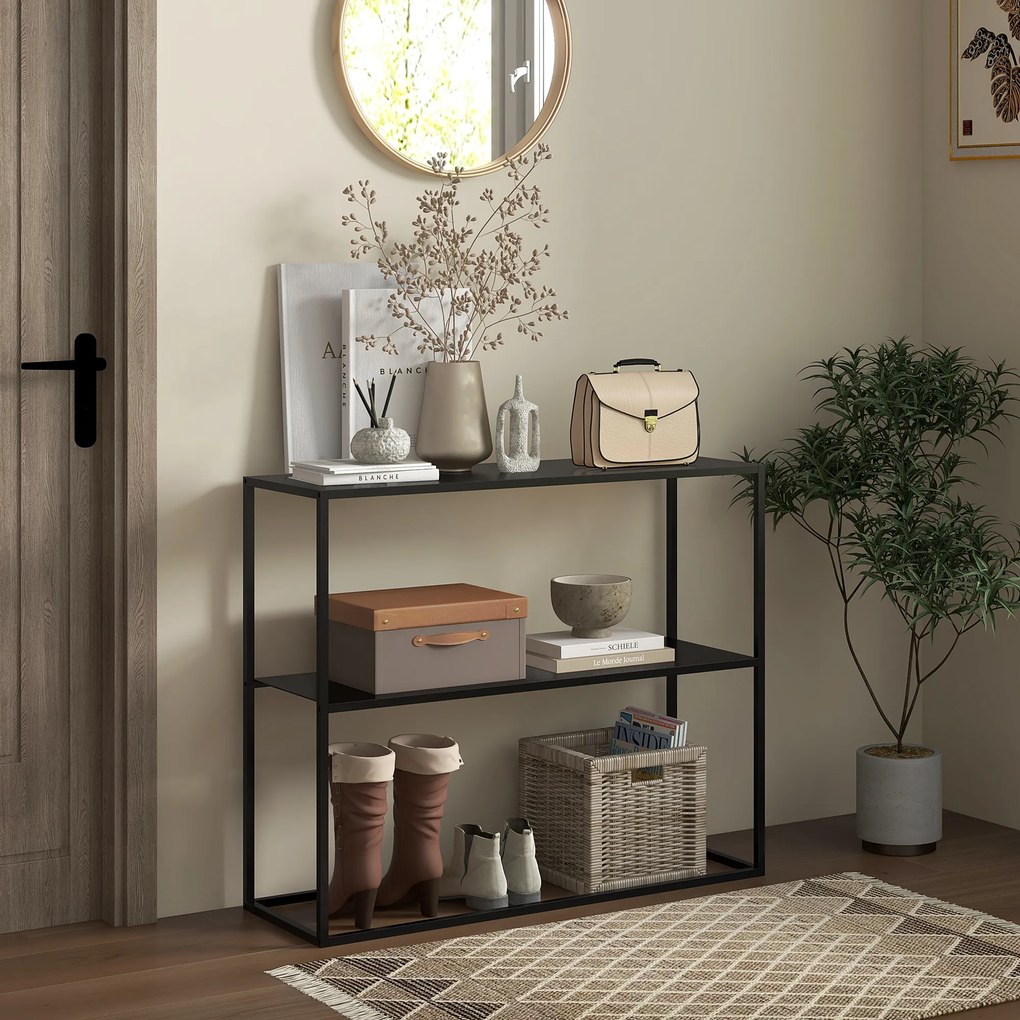 HOMCOM Stolik konsolowy z 2 poziomami Czarny elegancki i praktyczny stół 90x30x75cm Idealny do każdego wnętrza | Aosom PL