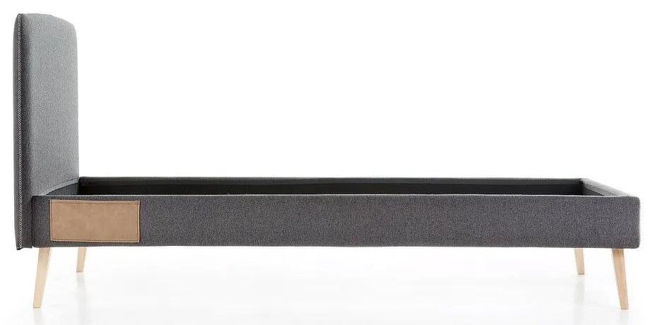 Ciemnoszare tapicerowane łóżko Kave Home Lydia, 90 x190 cm