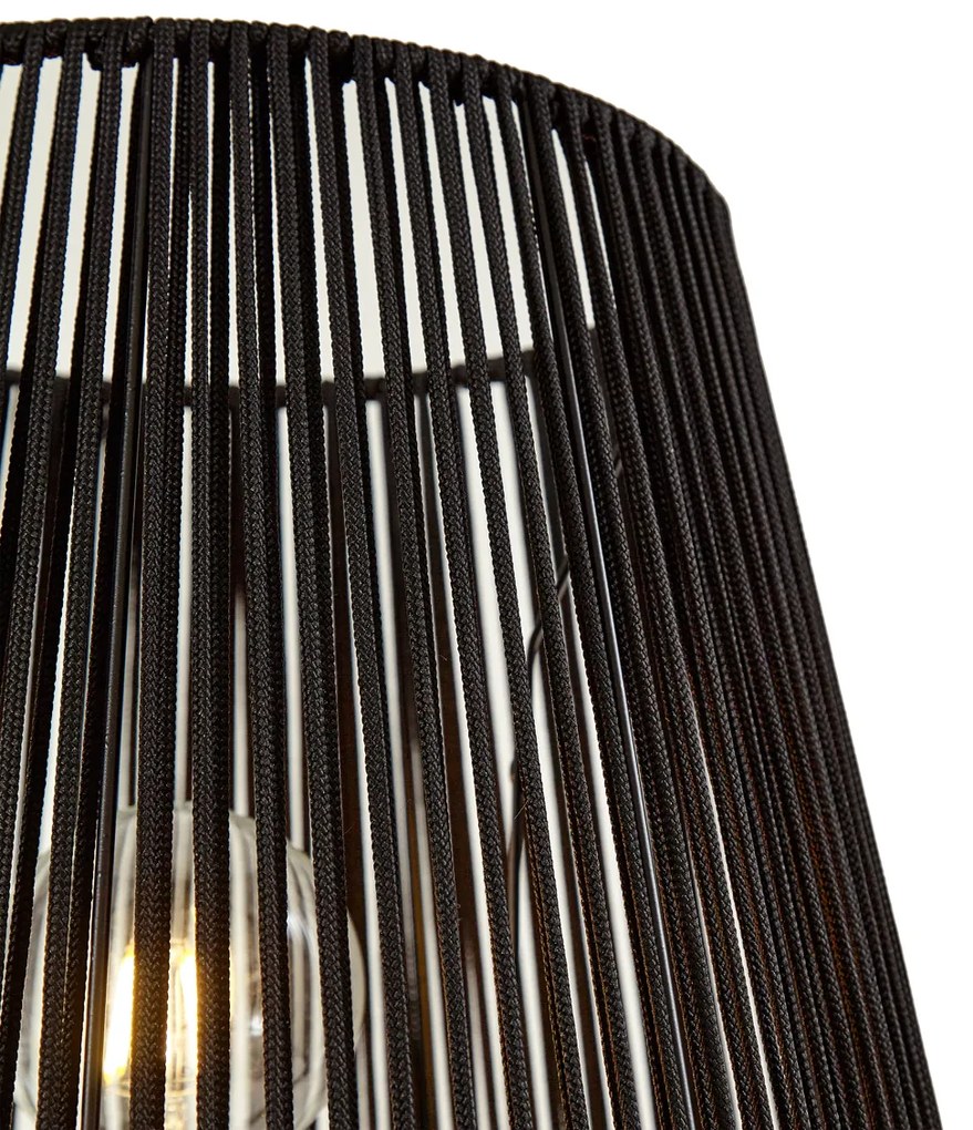 Zewnetrzna Zewnętrzna lampa podłogowa czarna z czarnym abażurem ze sznura IP44 - Virginia JaylaJapandi Oswietlenie zewnetrzne
