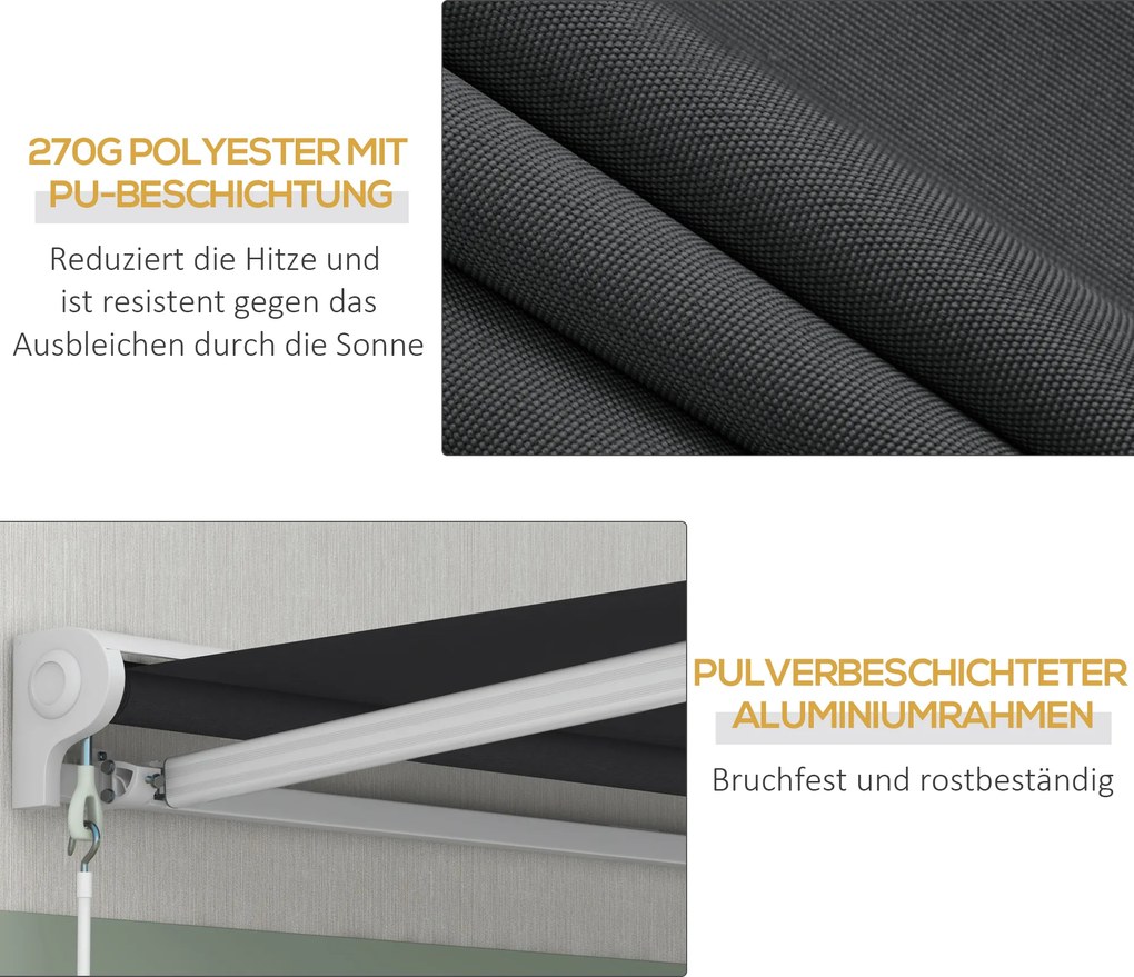 Outsunny Markiza Tarasowa Elektryczna Do Ogrodu - Markiza Nad Basenem 4x3 Aluminiowa Szara z Pilotem Zdalnego Sterowania Elektryczna/Ręczna | Aosom PL