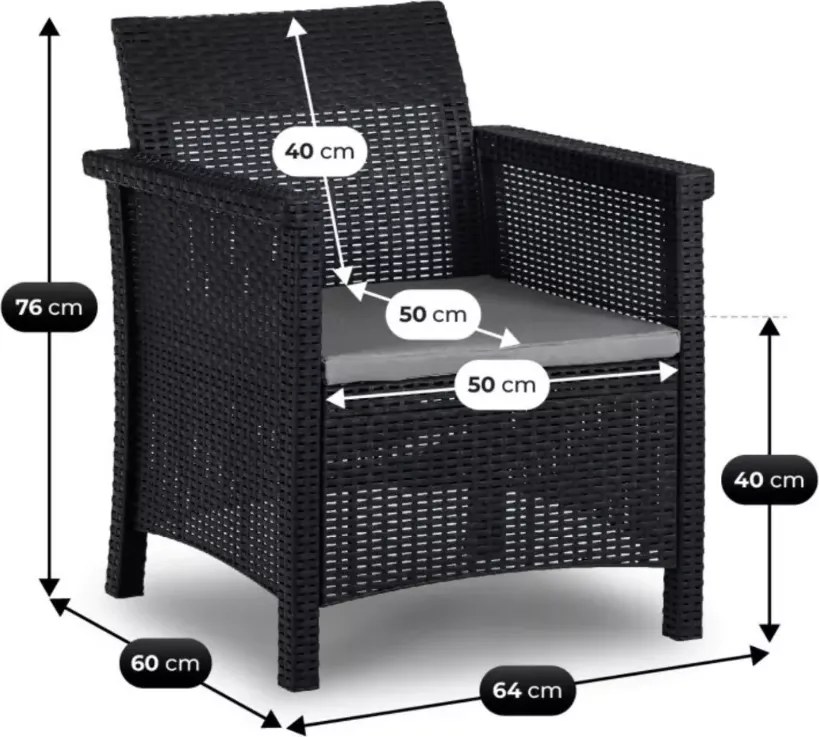 Zestaw mebli ogrodowych Amilio czarny technorattan sofa 2 fotele stolik taras balkon ogród