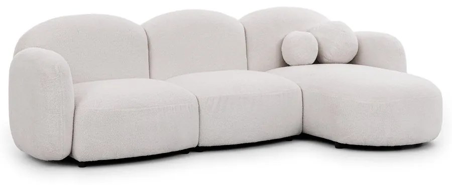 Kremowy narożnik z materiału bouclé (prawostronny/z szezlongiem) Orbit – Ropez