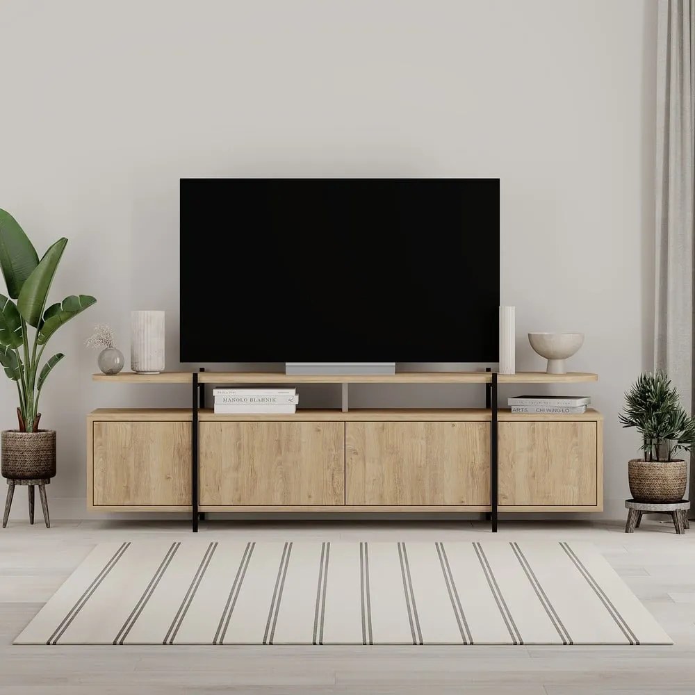 Szafka pod TV w dekorze dębu 160x48 cm Hinoa – Marckeric