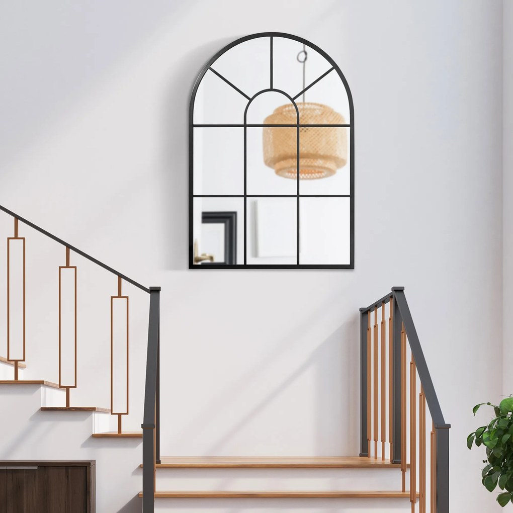 HOMCOM Lustro Okienne 91x60 z Ramą Metalową Czarny Styl Loftowy Nowoczesne Wnętrza | Aosom PL