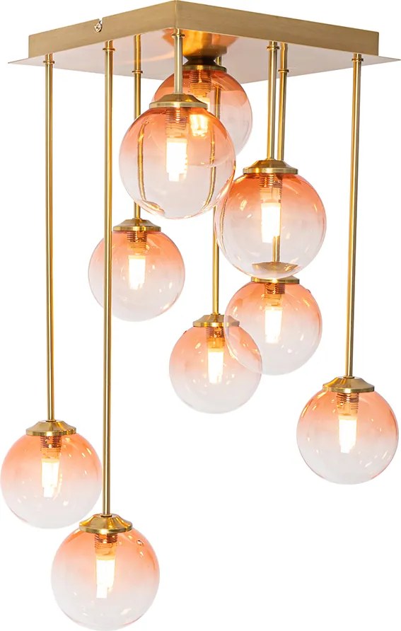 Lampa sufitowa w stylu art deco złota z różowym szkłem 9-świateł - Athens