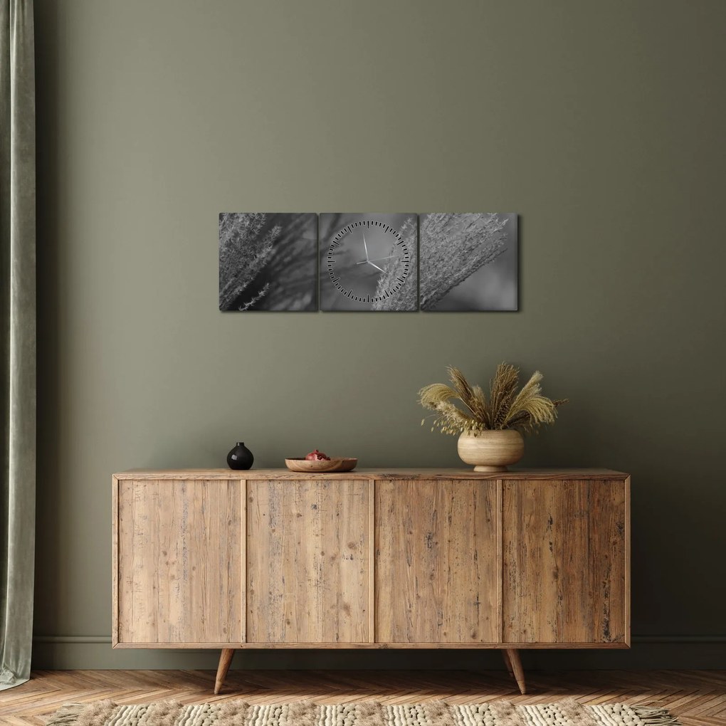 Obraz - Suszona trawa pampasowa (z zegarem) (90x30 cm)