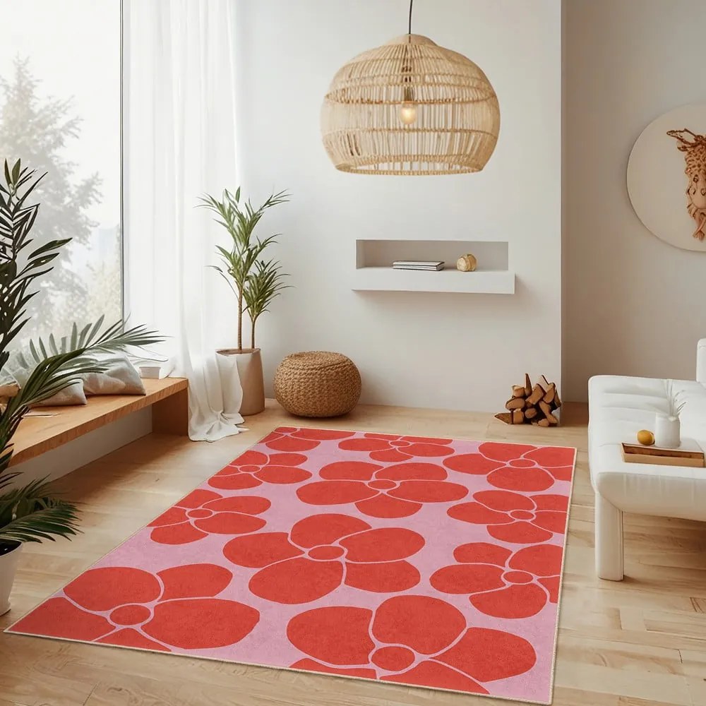 Czerwono-różowy dywan odpowiedni do prania 60x100 cm Poppy Fields – Mila Home