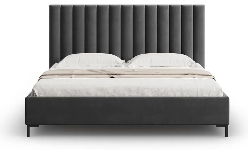 Ciemnoszare tapicerowane łóżko dwuosobowe ze schowkiem i stelażem 160x200 cm Casey – Mazzini Beds