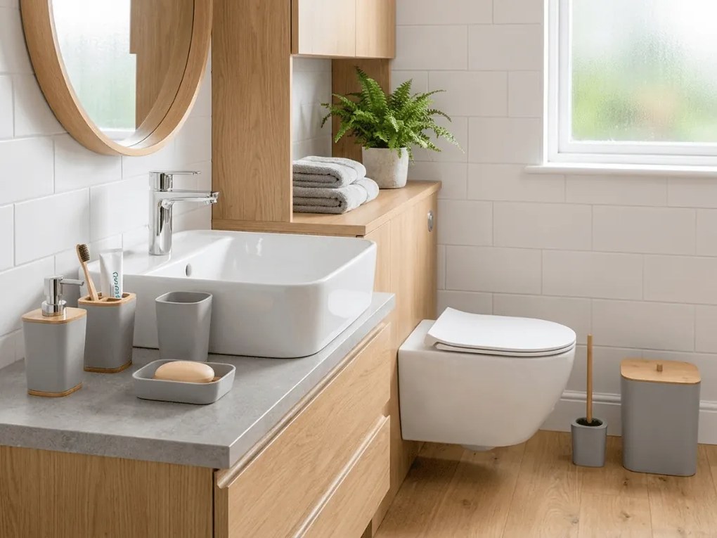 Zestaw łazienkowy NATUREO 6 szt., bambus/szary