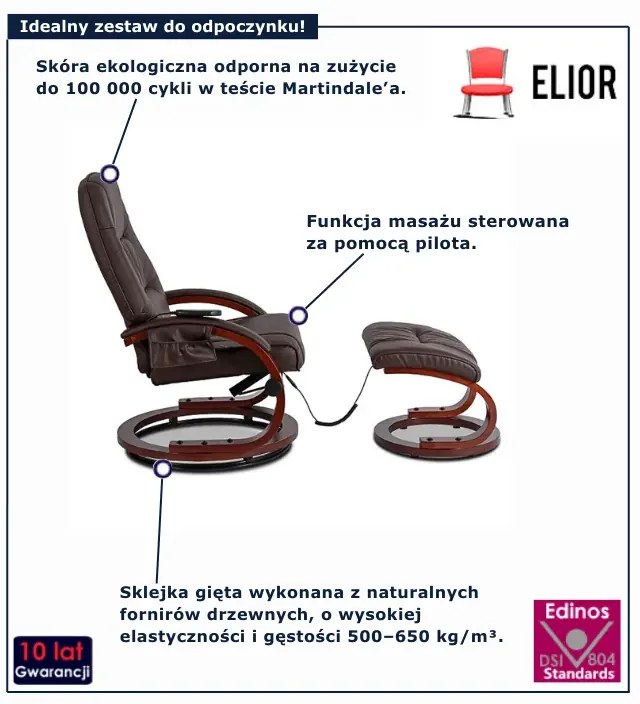 Brązowy fotel masujący z podnóżkiem T0-T79