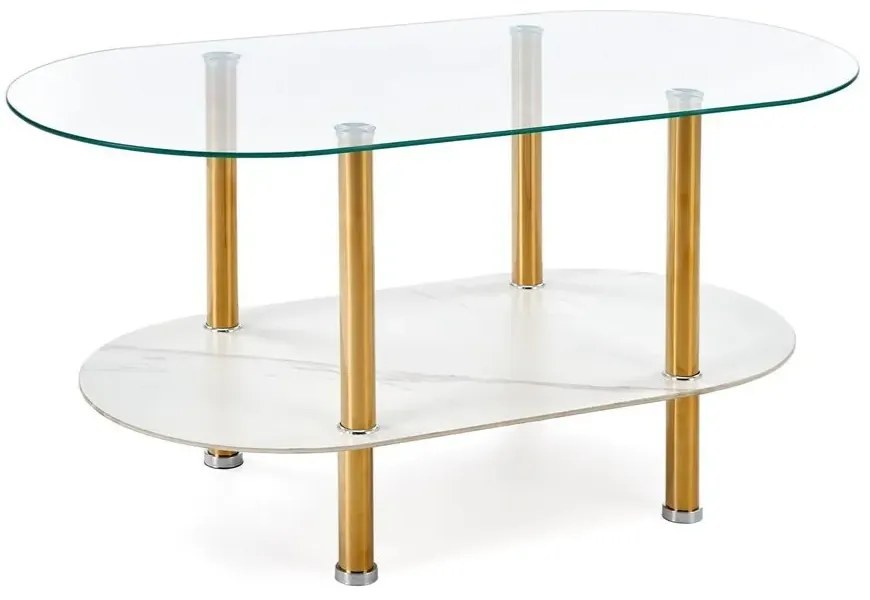 Ława szklana DUCAT 100x50cm biały marmur/transparentna/złota HALMAR