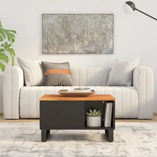 Industrialny stolik kawowy z blatem z drewna akacjowego G3-E58