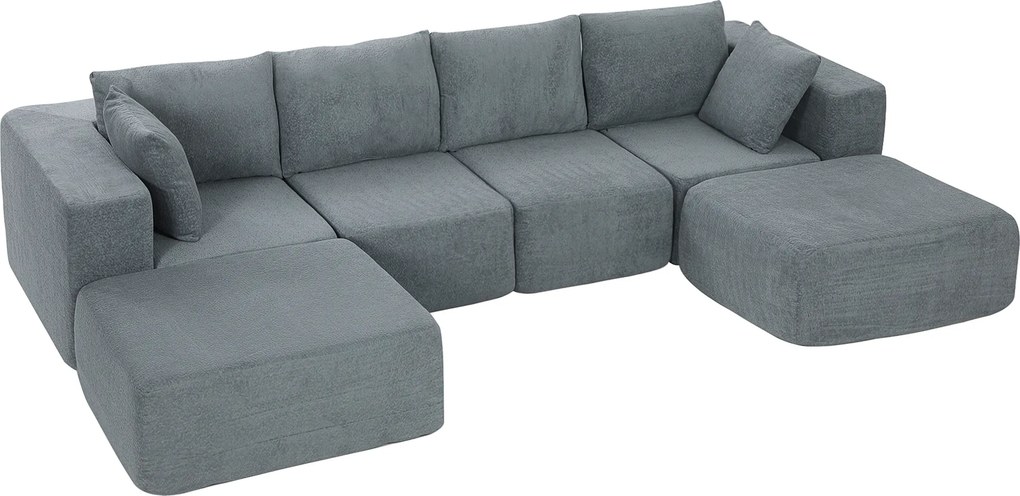 HOMCOM Modułowa narożna sofa, sofa w kształcie U z szerokimi i głębokimi siedziskami, 2 pufy, ciemnoszara | Aosom PL