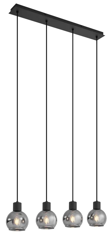 Lampa wisząca w stylu art deco czarna z przydymionym szkłem prostokątnym 4-punktowa - Vidro