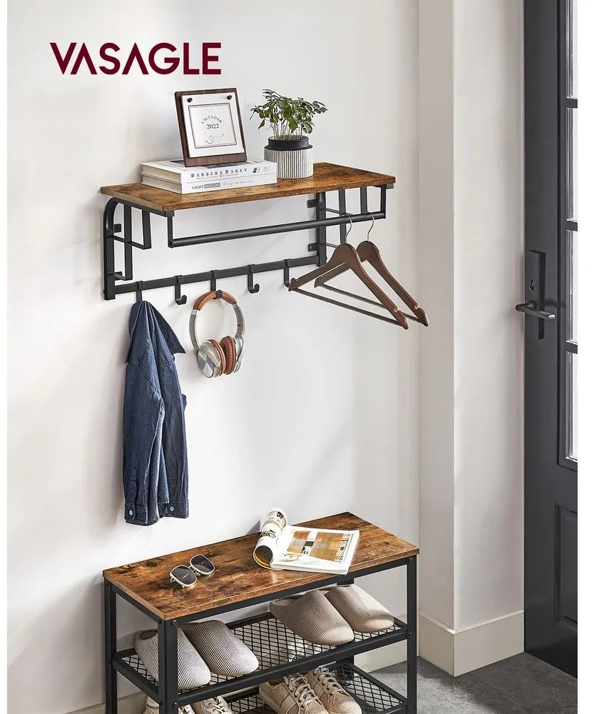 Wieszak ścienny HENRY, 66x30x27cm, czarna/brąz Vasagle