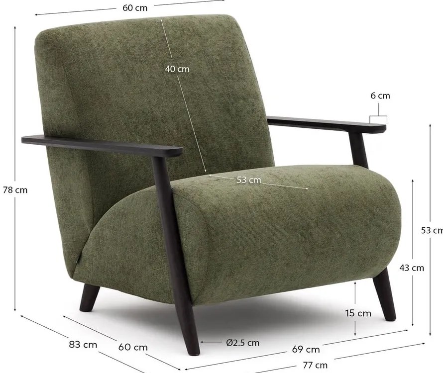 Zielony fotel z tkaniny szenilowej Meghan – Kave Home