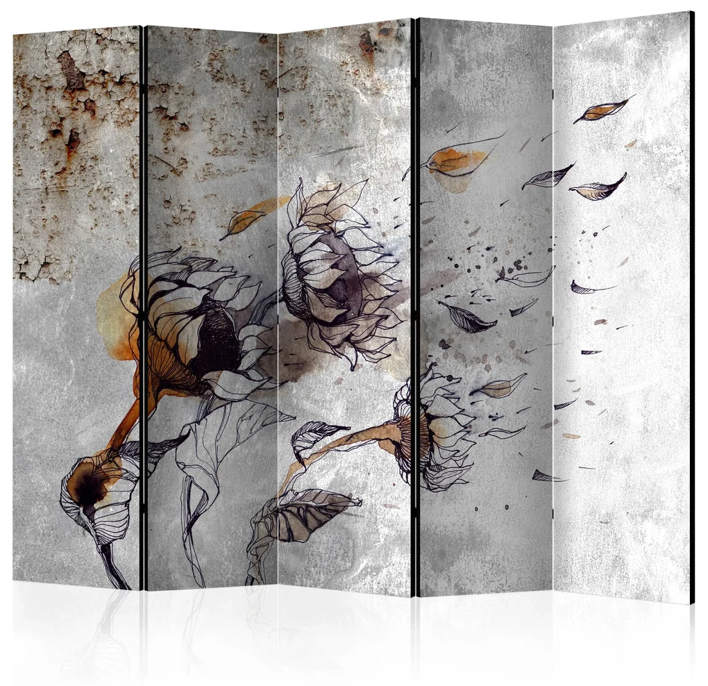 Parawan dwustronny Kwiaty 225x172 cm 5-częściowy szary ARTGEIST B