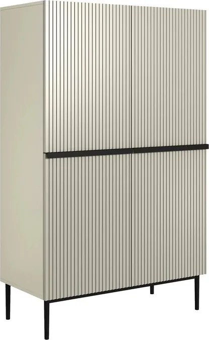 Komoda wysoka Nicole 100 cm dwudrzwiowa z ryflowanym frontem - kaszmir / czarne nóżki