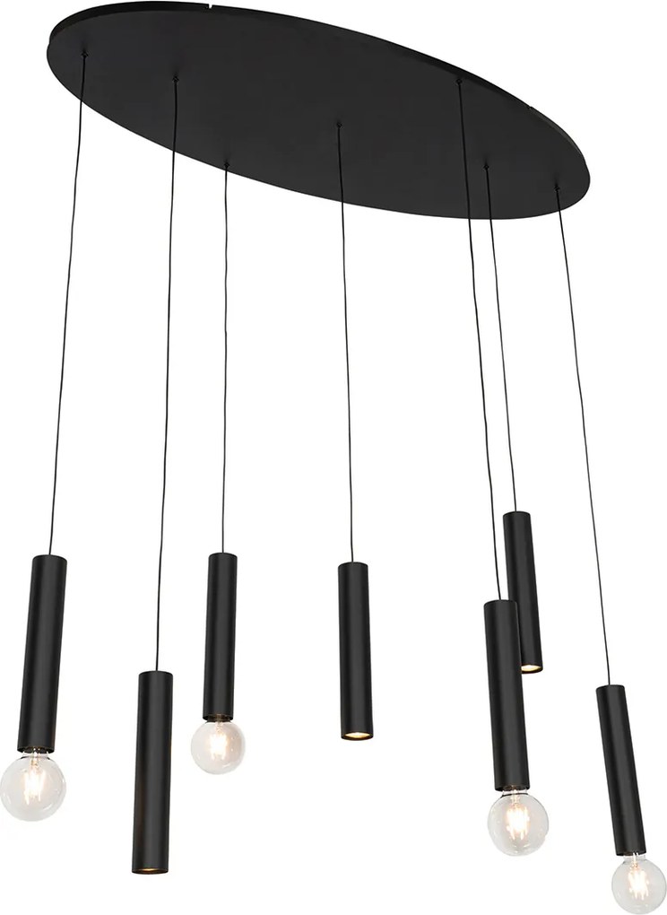 Designerska lampa wisząca czarna owalna 7-światłowa - Tuba