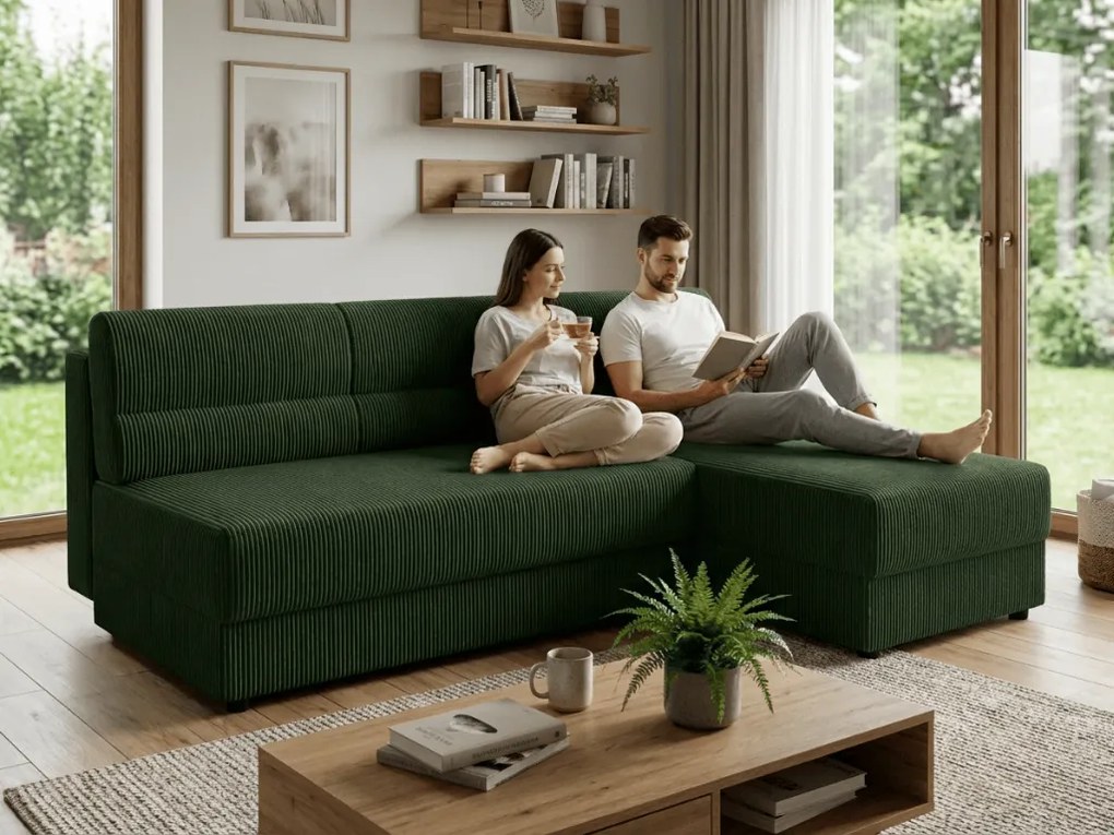 PROMOCJA Rozkładany dwustronny narożnik do L TAVERO SLIM 201x140 cm, ciemnozielony II. jakość