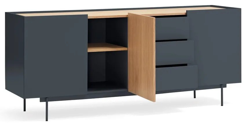 Antracytowo-naturalna niska komoda w dekorze dębu 180x78 cm Otto – Teulat