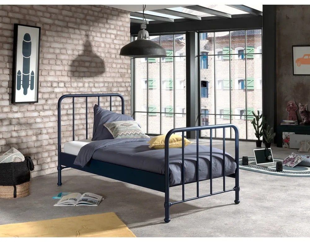 Ciemnoniebieskie metalowe łóżko dziecięce 90x200 cm BRONXX – Vipack