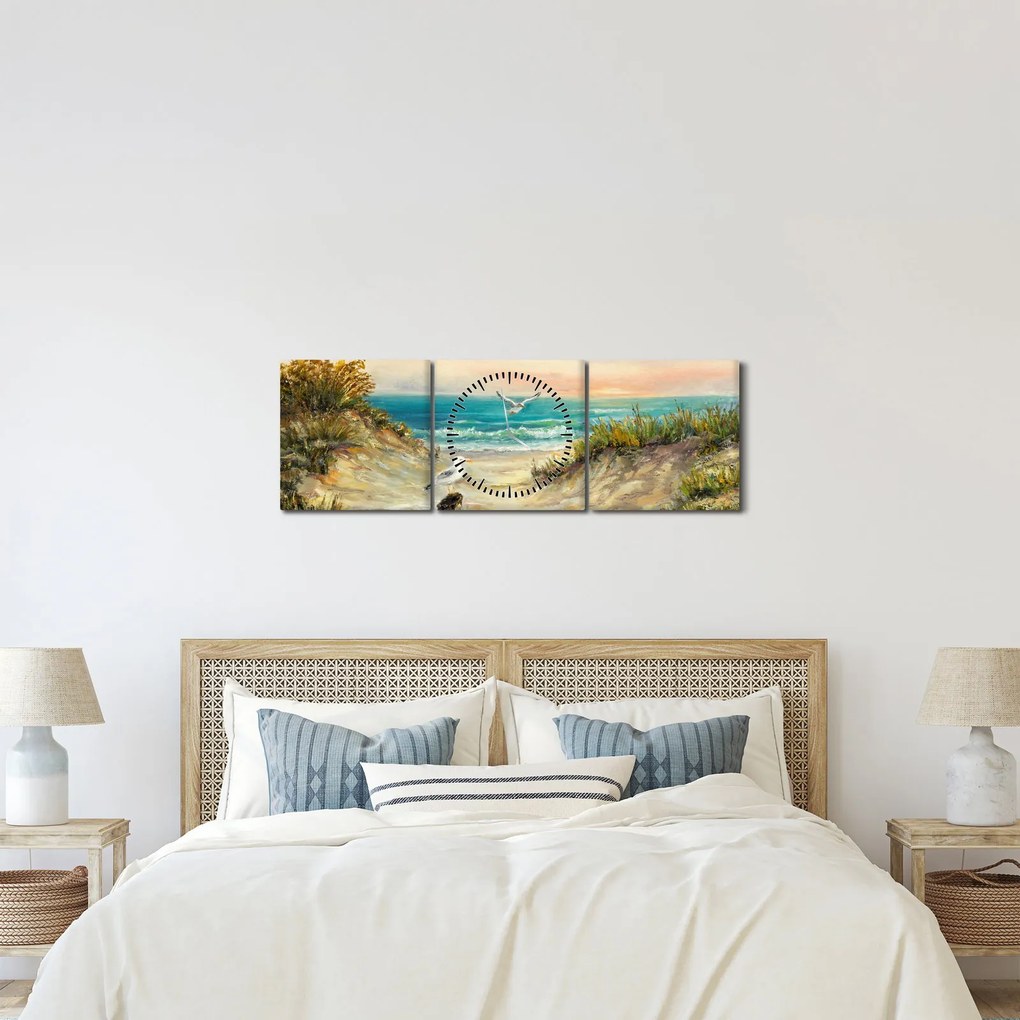 Obraz - Piaszczysta plaża (z zegarem) (90x30 cm)
